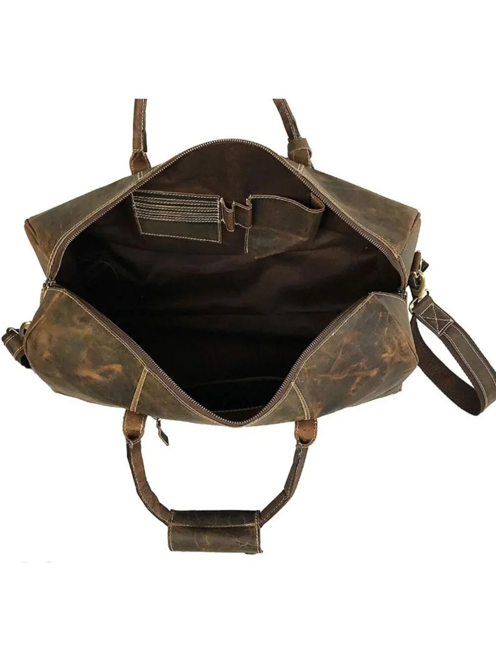 Full Grain Leather Duffle Bag for Men, Buffalo Weekend Travel Bag with Pockets
